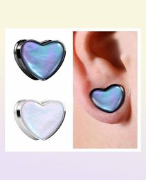 KUBOOZ Stainless Steel Heartshaped Natural Shell Ear Plugs Piercing Tunnels Earring Gauges Body Jewellery Stretchers Expanders Whol18810931