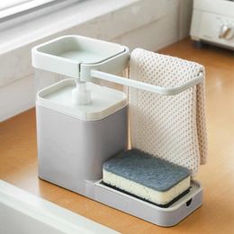 Kitchen Storage 3-in-1 Shelf Soap Dispenser Towel Rack Sponge Holder Bathroom Multifunctional Cleaning Organizer Tool