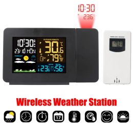 Clocks EU Indoor Outdoor Snooze Temperature Weather Station Humidity Digital Alarm LED Table Clock With Time Projection