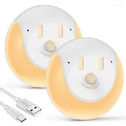 Night Lights LED Light With Motion Sensor Rechargeable USB Smile Lamp 3 Modes For Bedroom Pack Of 2