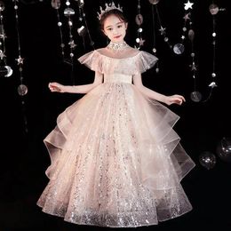 Girl Dresses Children's Dress 2024 Spring Flower Boy Host Model Walk Heavy Industry Fluffy Yarn Piano Performance