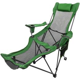 Camp Furniture Outdoor Patio Chaise Lounge Reclining Folding Beach Chair For Camping Fishing With Cup Holder & Storage Bag Green