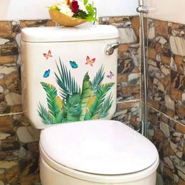 Waterproof Toilet Sticker Green Plant Butterflies Toilet Sticker Removable Pvc Wall Art Decal for Bathroom Room Waterproof