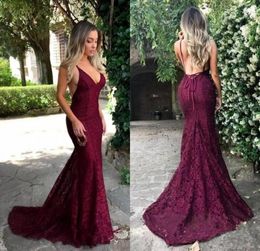 Fast Cheap Prom Dresses 2018 New Design Spaghetti Straps Mermaid Court Train Sexy Backless Burgundy Lace Evening Gowns4525965