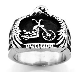 FANSSTEEL Stainless steel punk vintage mens womens jewelry EAGLE HOLD THE MOTOR CYCLE biker ring GIFT FOR BROTHERS SISTERS FSR09W87112204