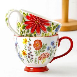 Mugs Europe Ceramic Mug For Office And Home Hand-painted Flower Patterns Coffee Cup China Chocolate INS Handle