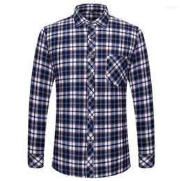 Men's Casual Shirts Large 6XL Flannel Brushed Plaid Shirt Non-iron Wrinkle Resistant Long Sleeve Fashion Slim Fit Business Male