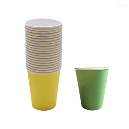 Disposable Cups Straws 40 Pcs Paper (9Oz) - Plain Solid Colours Birthday Party Tableware Catering 20 Yellow & Green