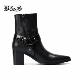 Boots Black& Street 6cm Heel Strap Pointe Toe Stage Catwalk Boots High Heel Men Boots