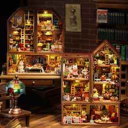 Wooden Dollhouse With Furniture Light Miniaturas Doll House Casa Creative Miniature 3D Puzzle Assembly Models Toys For Children
