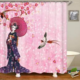 Shower Curtains Japanese Style Woman Flowers Home Decoration Curtain With Hooks Waterproof Polyester Bathroom 240 180cm