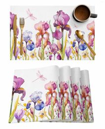 Table Mats Iris Flower Summer Plant Butterfly Mat Wedding Holiday Party Dining Placemat Kitchen Accessories Napkin