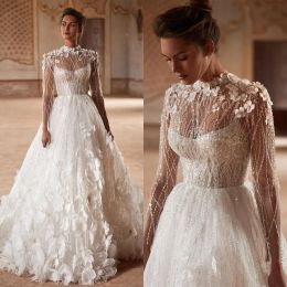 Princess A Line Wedding Dresses with Jacket Appliques Lace Bridal Gowns Custom Made Sexy Backless Sweep Train