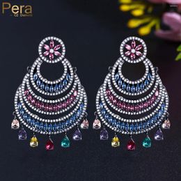 Dangle Earrings Pera Overpowering Ethnic Colorful CZ Stone Long Big Statement Circle Tassel Drop Tibetan Wedding Jewelry For Women E912