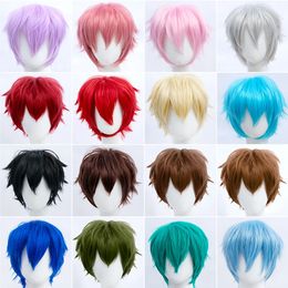 Concubine Synthetic Bob Mens Short Straight Hair Cover Fake Cosplay Wig Ombre Green Black Blue Blonde Hairpiece 240407