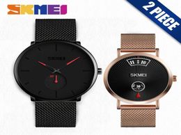 SKMEI Quartz Watch Men Ladies Fashion Casual Wristwatches Waterproof Couple Lovers Watches relogio masculino Clock 9185 1409 Set5641648