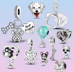 925 Sterling Silver Dangle Charm Dog Paw Charms Best Friend Heart Beads Bead Fit Charms Bracelet DIY Jewellery Accessories9905776