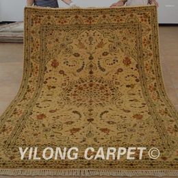 Carpets Yilong 6'x9' Oriental Silk Wool Carpet Golden Thick Handmade Exquisite Blend Rug (1426)