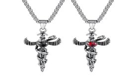 Stainless Steel Caduceus Angel Wing Symbol of Medicine Doctor Nurse Pendant Necklace For Mens Boys4993411