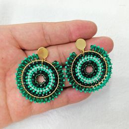 Dangle Earrings Beaded Roundness Hollow Out Originality Crystal Green Bohemia Hand Knitting Alloy Geometry Rice Bead