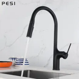 Kitchen Faucets Black Pull Out Faucet Brass Single Handle Nickel Tap Hole Swivel Sprayer Water Mixer Tap.
