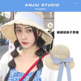 Berets Ins Streamer Bow Straw Hats For Women Spring And Summer Travel Versatile Fashion Sunscreen Show Face Small Bucket Caps