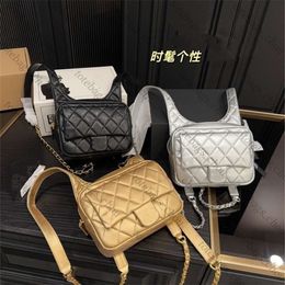 Designer backpack 24C New Metal Champagne Gold Space Silver Backpack Mini F-shaped Backpack Diamond Chequered Tofu Bag Fashion casual Book Bag