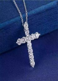 925 Sterling Silver Full Round Cut CZ Diamond Cross Pendant Party Popular Women Clavicle Necklace Gift3754764