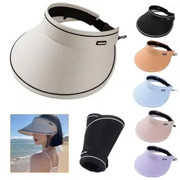 Berets Portable Sun Hat Can Roll Large Eaves All Summer Female Empty Protection Top Beach Cycling Out Hollowed Sha N1O9