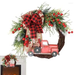 Decorative Flowers Red Truck Farmhouse Wreath Elegant And Artistic Reusable With Home Decor Products For Front Doors Back