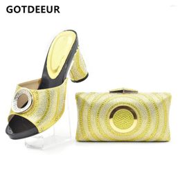 Dress Shoes Latest African Matching And Bags Italian In Women Yellow Color Ladies Bag Set Decorated With Rhinestone