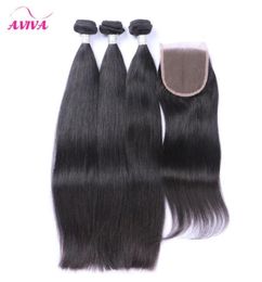 Peruvian Straight Virgin Hair Weaves With Closure 4 Bundles Lot Unprocessed Peruvian Silky Straight Virgin Human Hair With Lace To4993974