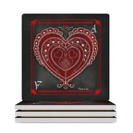 Table Mats Dark Luxary Ace Of Hearts Ceramic Coasters (Square) Mat For Dishes Holder