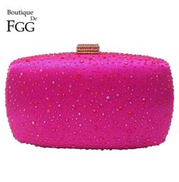 Boutique De FGG Pink Fuchsia Crystal Diamond Women Evening Purse Minere Clutch Bag Bridal Wedding Clutches Chain Handbag 2110228183784