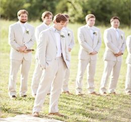 Tailored Ivory Linen Men Suits for Wedding Groom Tuxedos Beige Men Blazer Casual Jacket 3 Piece Slim Fit Terno Masculino Groo1919972