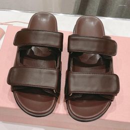 Slippers Female Summer 2024 One Strap Upper Real Leather Material Sandals Comfort Foot Feel Wear Resistant Women