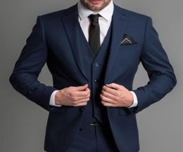 Navy Blue Formal Men Suits Slim fit for Wedding Tuxedos 3 Piece Notched Lapel Custom Made Business Groom Tuxedo Jacket Pants 3781783