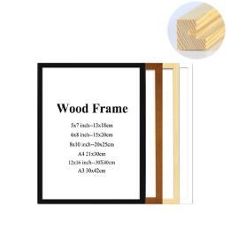Frame Wooden Photo Frame for Picture Black/White/Walnut Wall Wood Canvas Poster Hanger Frame 15x20cm/20x25cm/30x40cm Desktop Ornament