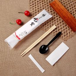 Disposable Flatware Chopsticks 4-In-1 Packaging Set Spoons Bamboo Toothpicks Takeaway 4-Piece Printable Logo 3