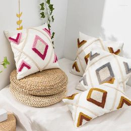 Pillow Geometric Diamond Cover Bohemia Style Manual Embroidery Tassel Tufted Pillowcase 45X45Cm Home Decoration