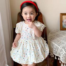 Girl Dresses Girls Summer Dress Korean Style Baby Back Bow Polka Dot Flower Bud Princess