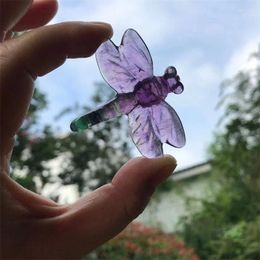 Decorative Figurines Natural Fluorite Dragonfly Carved Quartz Crystal Animal Healing Stone Carvings Christmas Gift Home Decaration