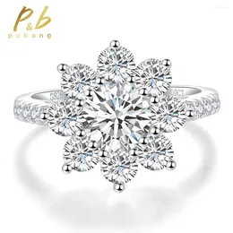 Cluster Rings PuBang Fine Jewellery 925 Sterling Silver Sparkling Flower 6.5MM GRA Moissanite Diamond Engagement Ring For Women Anniversary