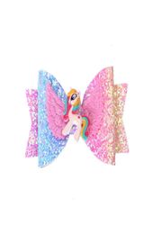 7 Colours girl Hair Accessories Princess Sequined Bow barrettes Exquisite Unicorn Clipper9610790