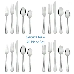 Dinnerware Sets 20 Piece Stainless Steel Flatware Set Silver Service For 4