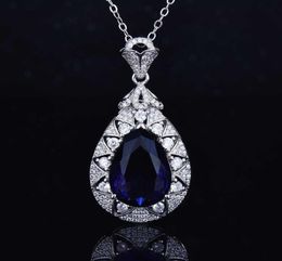 New 925 Silver Drop Pearshaped Necklace Group Inlaid Full Diamonds Luxury Purple Pendant for Women Exquisite Jewellery Whole9871633