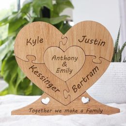 Decorative Plates Custom Wooden Heart Puzzle Personalised Engraved Name With 1-4 Family Perfects Home Decoration