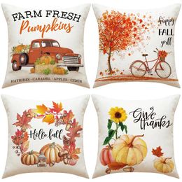 Pillow 4pcs/pack Cover Autumn Thanksgiving Set Home Sofa Linen Maple Pumpkin Car Pillowcase