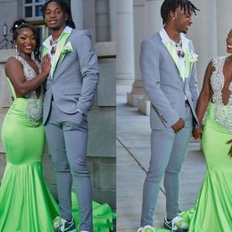 Grey African Mens Suit peaked Lapel Wedding Tuxedos two Pieces Groom Wear one button Prom Evening Blazers With Jackets And Pants