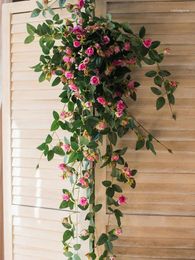 Decorative Flowers Artificial Rose Flower Vine Fake Rattan Plastic Winding Wall Hanging Ceiling Chair Wedding